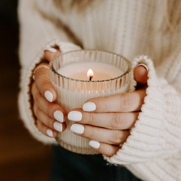 Hello Fall Ribbed Candle