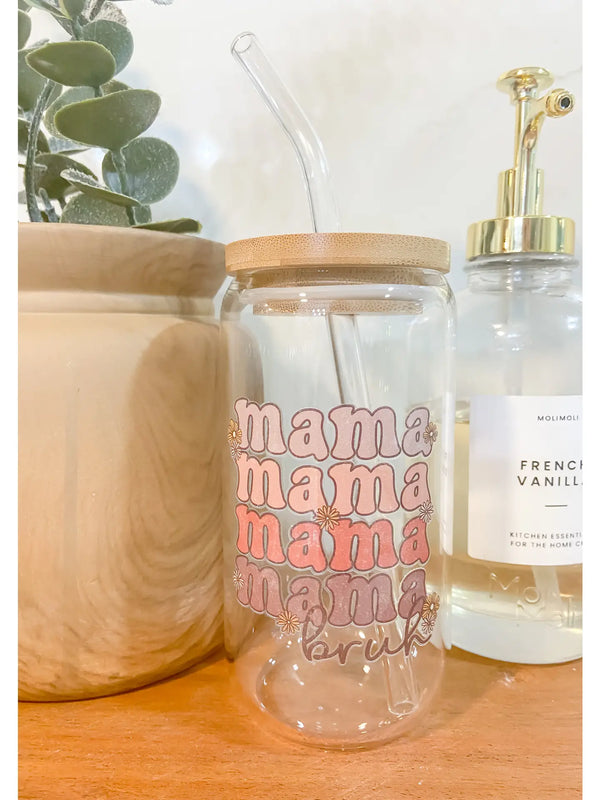 Mama Glass with lid and straw